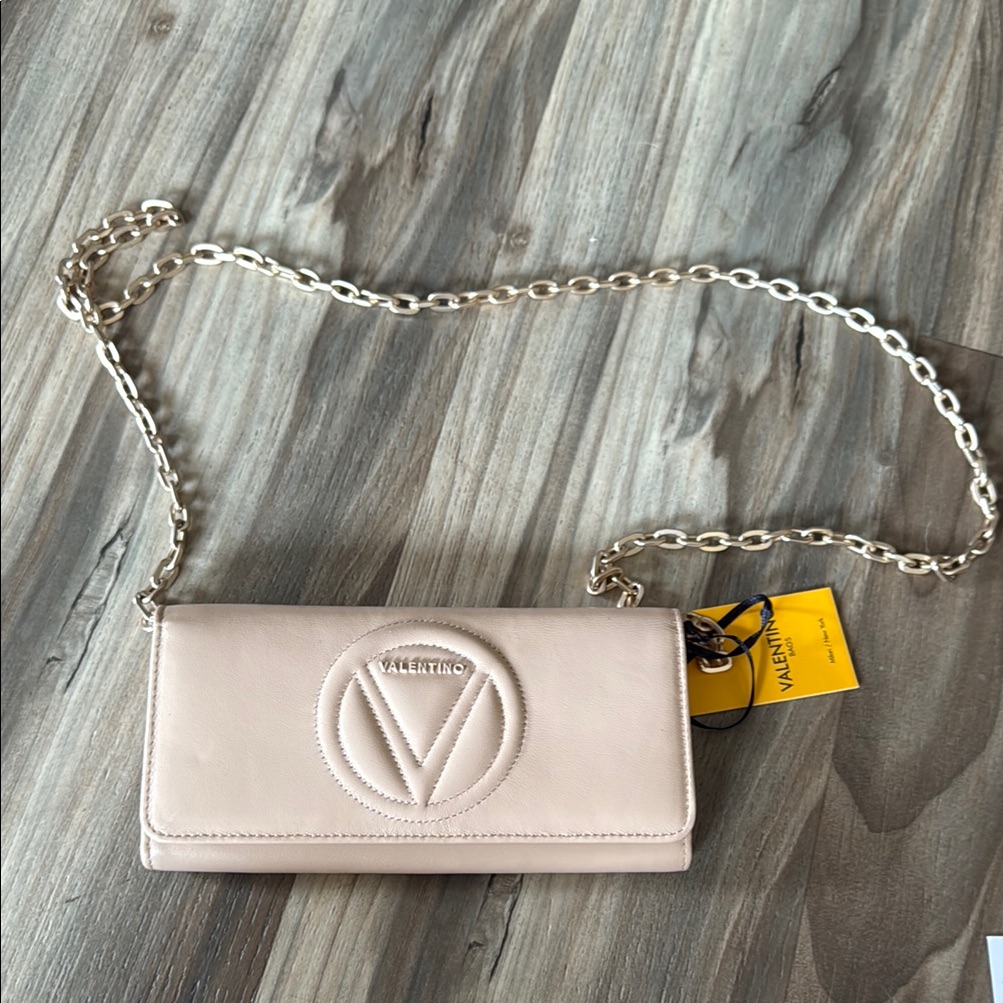 Valentino Cream Quilted Clutch With Chain Strap